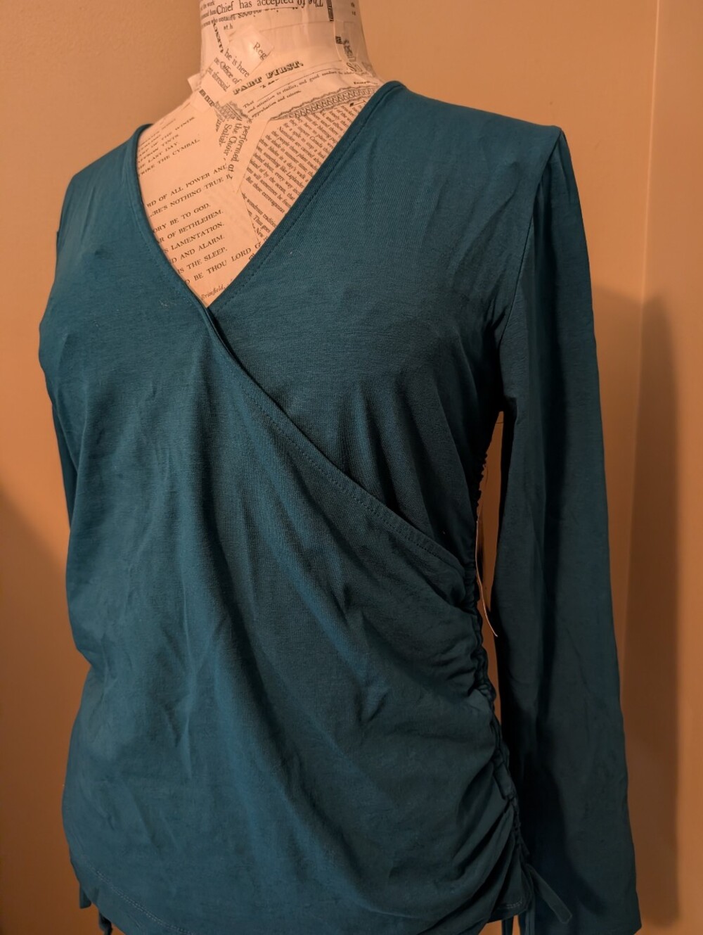 NWT INC International Concepts Teal Wrap-Style Long Sleeve Top Large